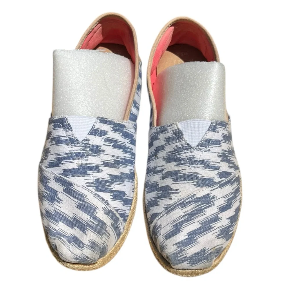 Toms Alpargata Rope‎ Espadrille Flat Slip On Blue White Shoe Casual Women's 8.5